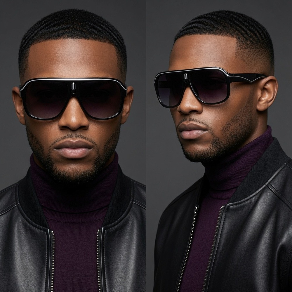 Men Sporty Sunglasses Black White Trim Gradient Lens Flat Top Driving Streetwear